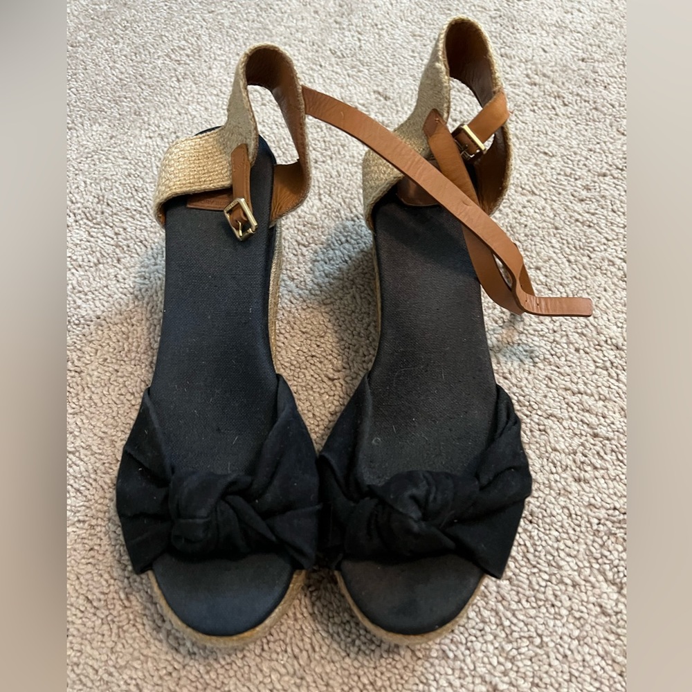 Used Tory Burch 9 1/2 bow knotted espadrille wedges